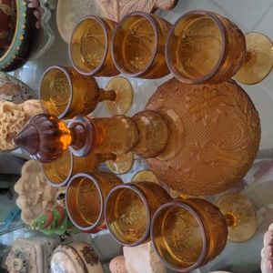 Vintage amber tiara glass decanter set